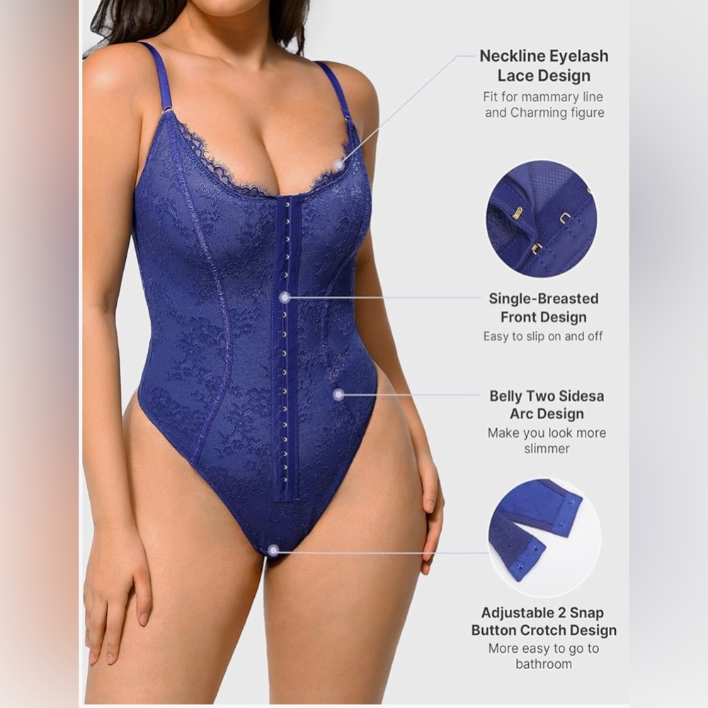 SHAPELLX Lace Bodysuit for Women Tummy Control Shapewear Backless Body Suits - Picture 3 of 5
